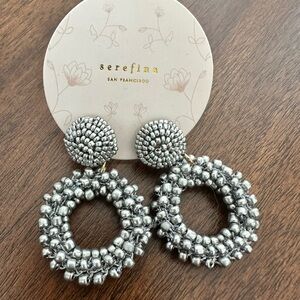 NEW- Serefina -Anthropologie Silver Beaded Hoop Earrings